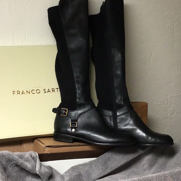 Elegant Black Leather Suede Knee-High Women's Boots - Picture 8 of 10